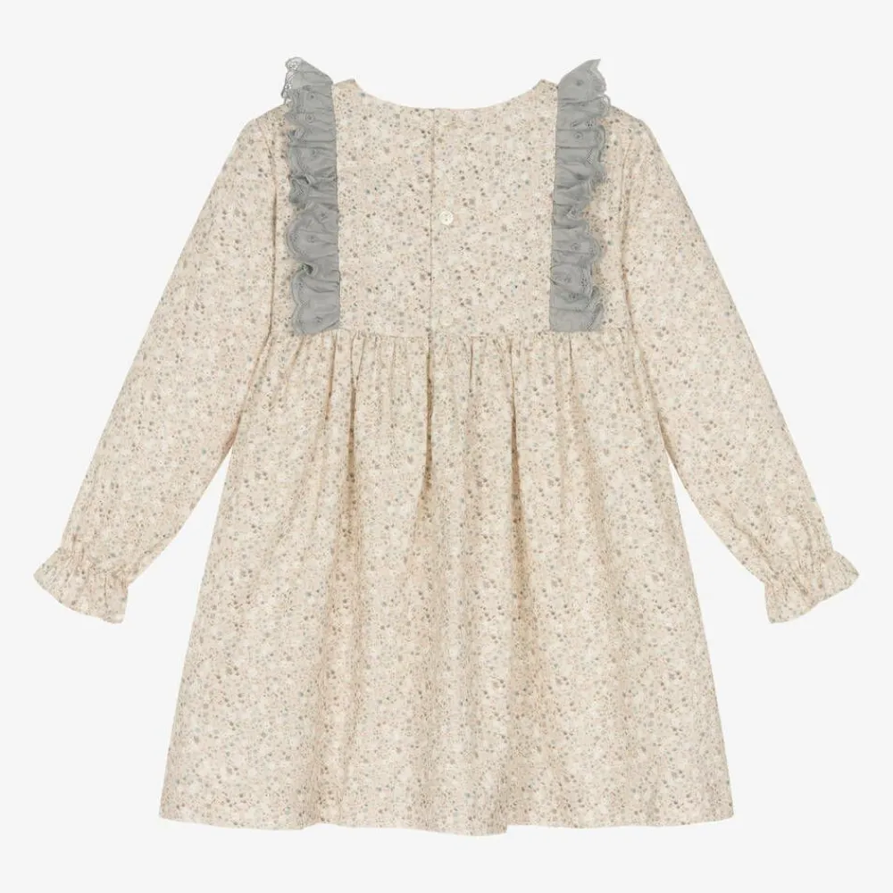 Paloma de la O Dresses*Girls Beige Floral Print Cotton Dress