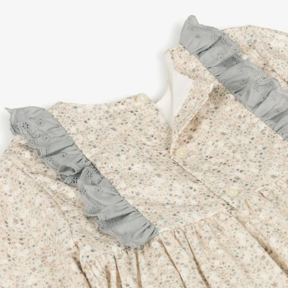 Paloma de la O Dresses*Girls Beige Floral Print Cotton Dress