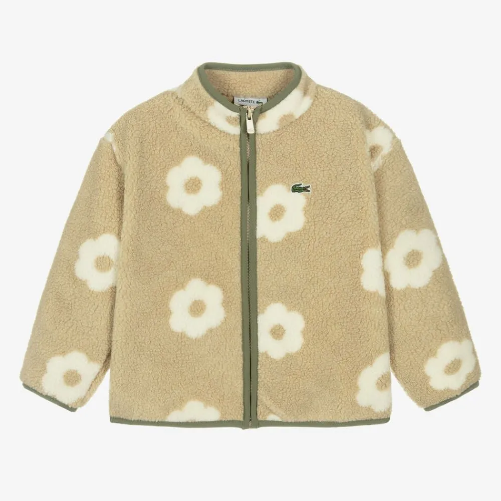 Lacoste Coats & Jackets*Girls Beige Floral Teddy Fleece Jacket