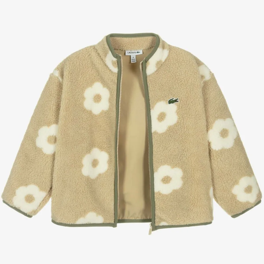 Lacoste Coats & Jackets*Girls Beige Floral Teddy Fleece Jacket