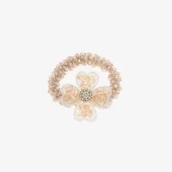 David Charles Hair Accessories*Girls Beige Flower Hair Elastic (4cm)