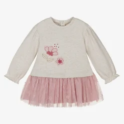 Mayoral Dresses*Girls Beige Jersey & Tulle Dress