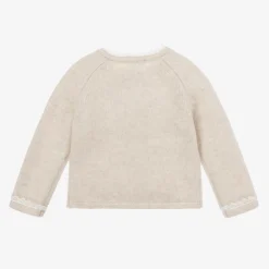 Babidu Tops*Girls Beige Knit & Lace Cardigan