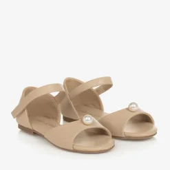 Age of Innocence Sandals|Sandals*Girls Beige Leather & Faux Pearl Sandals
