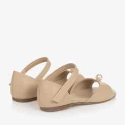 Age of Innocence Sandals|Sandals*Girls Beige Leather & Faux Pearl Sandals