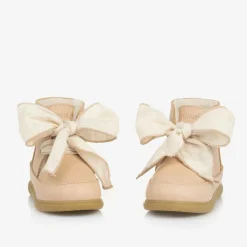 Donsje First Walkers|First Walkers*Girls Beige Leather Bow First Walker Boots