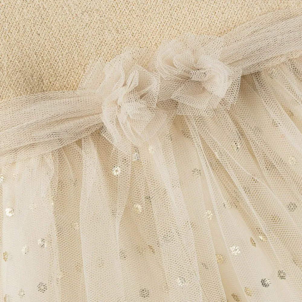 Mayoral Dresses*Girls Beige Lurex Knit & Tulle Dress