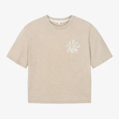 Chloé Tops*Girls Beige Organic Cotton Flower T-Shirt