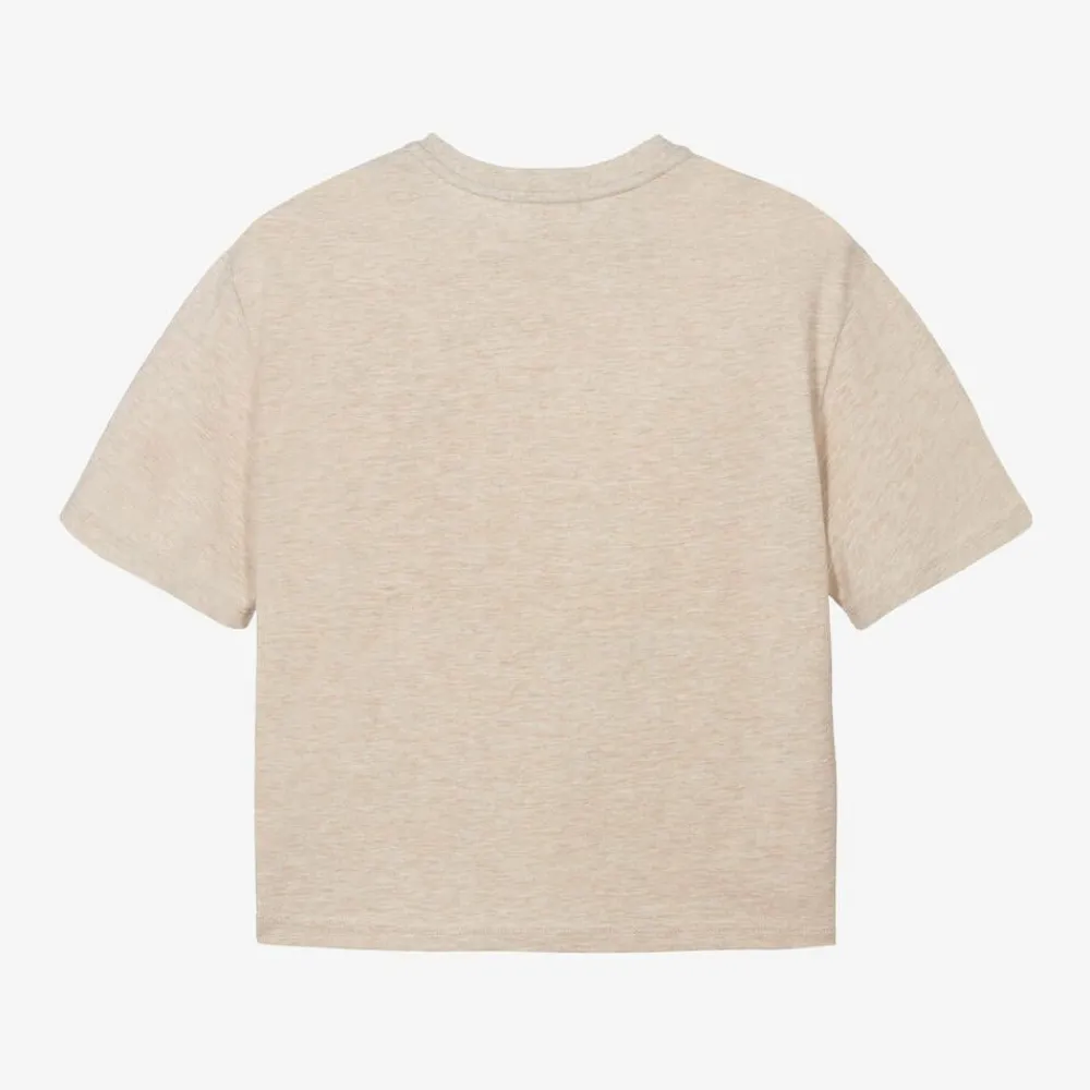 Chloé Tops*Girls Beige Organic Cotton Flower T-Shirt