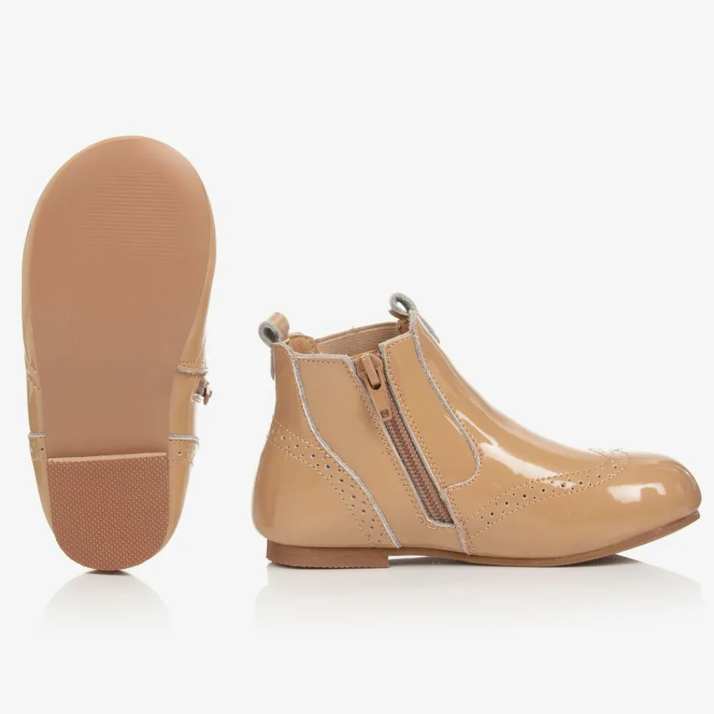 Beau KiD Boots|Boots*Girls Beige Patent Leather Chelsea Boots
