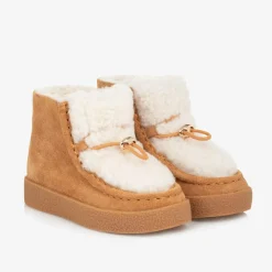 Age of Innocence Boots|Boots*Girls Beige Suede & Shearling Leather Boots