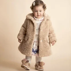 Monnalisa Coats & Jackets*Girls Beige Teddy Fleece Coat