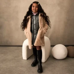 Monnalisa Coats & Jackets*Girls Beige Teddy Fleece Coat