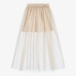 Monnalisa Skirts*Girls Beige Tulle Maxi Skirt