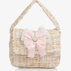 Patachou Bags*Girls Beige Tweed Bow Handbag (21cm)