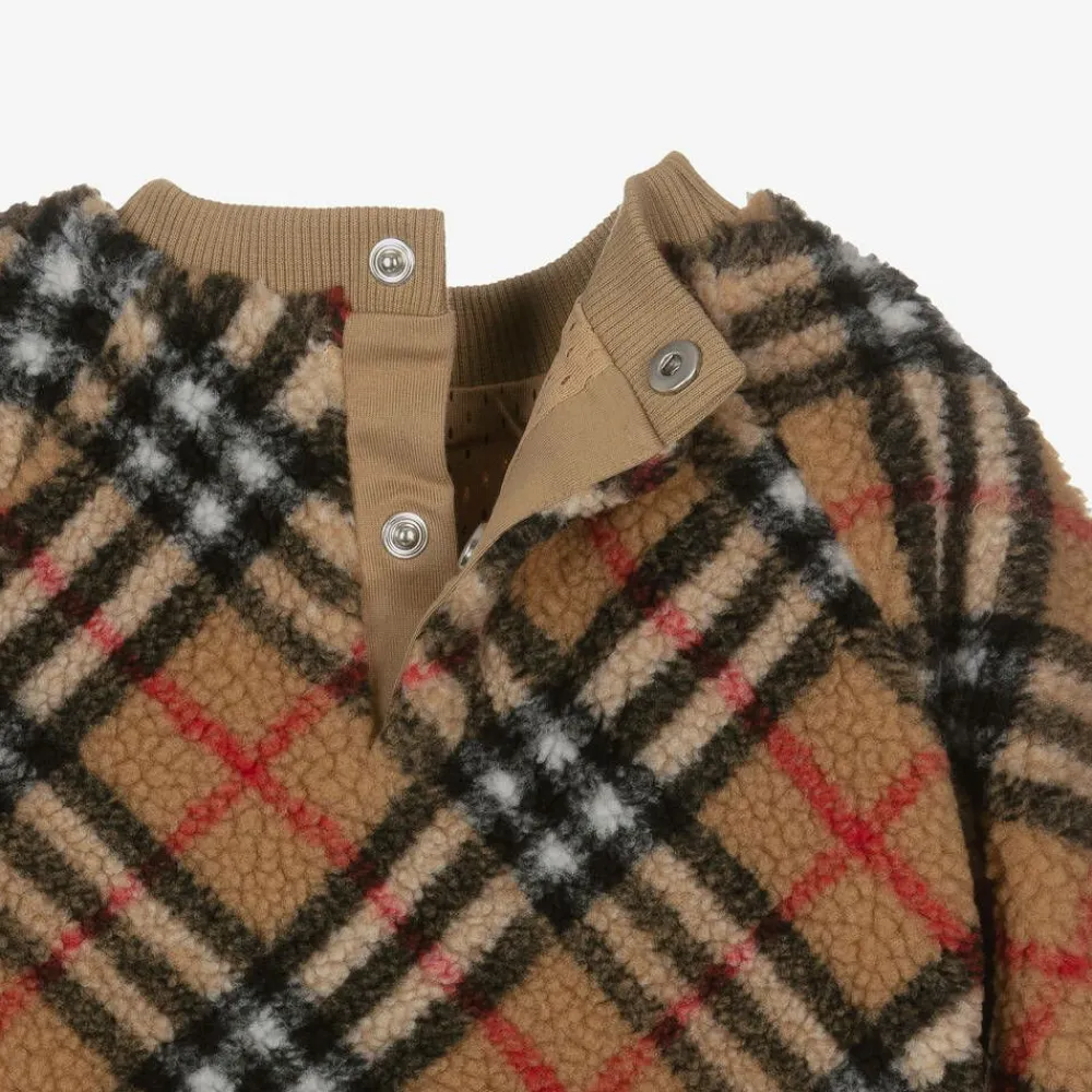 Burberry Tops*Girls Beige Vintage Check Fleece Sweatshirt