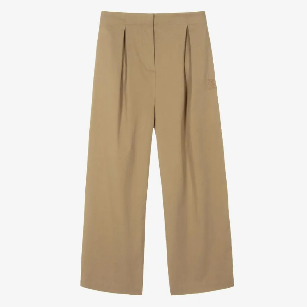 Burberry Trousers*Girls Beige Wide Leg Twill Trousers