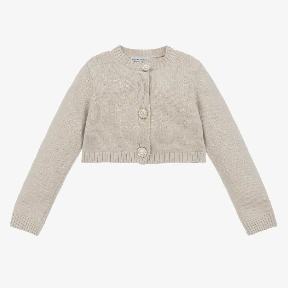 Beatrice amp; George Tops*Girls Beige Wool & Cashmere Cardigan