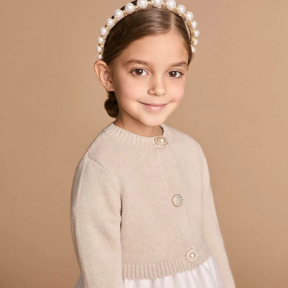 Beatrice amp; George Tops*Girls Beige Wool & Cashmere Cardigan