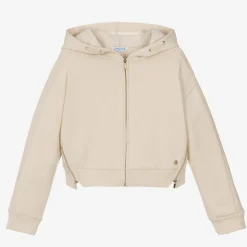 Mayoral Tops*Girls Beige Zip-Up Hoodie
