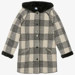 Mayoral Coats & Jackets*Girls Black & Beige Check Coat