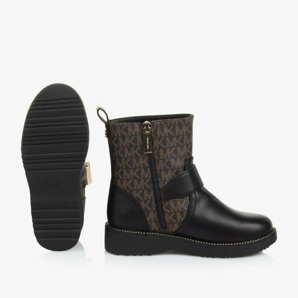 Michael Kors Kids Boots|Boots*Girls Black & Brown Faux Leather Boots