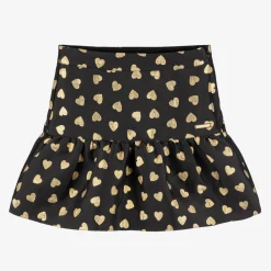 Moschino Kid-Teen Skirts*Girls Black & Gold Hearts Jacquard Skirt