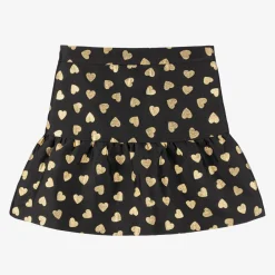 Moschino Kid-Teen Skirts*Girls Black & Gold Hearts Jacquard Skirt