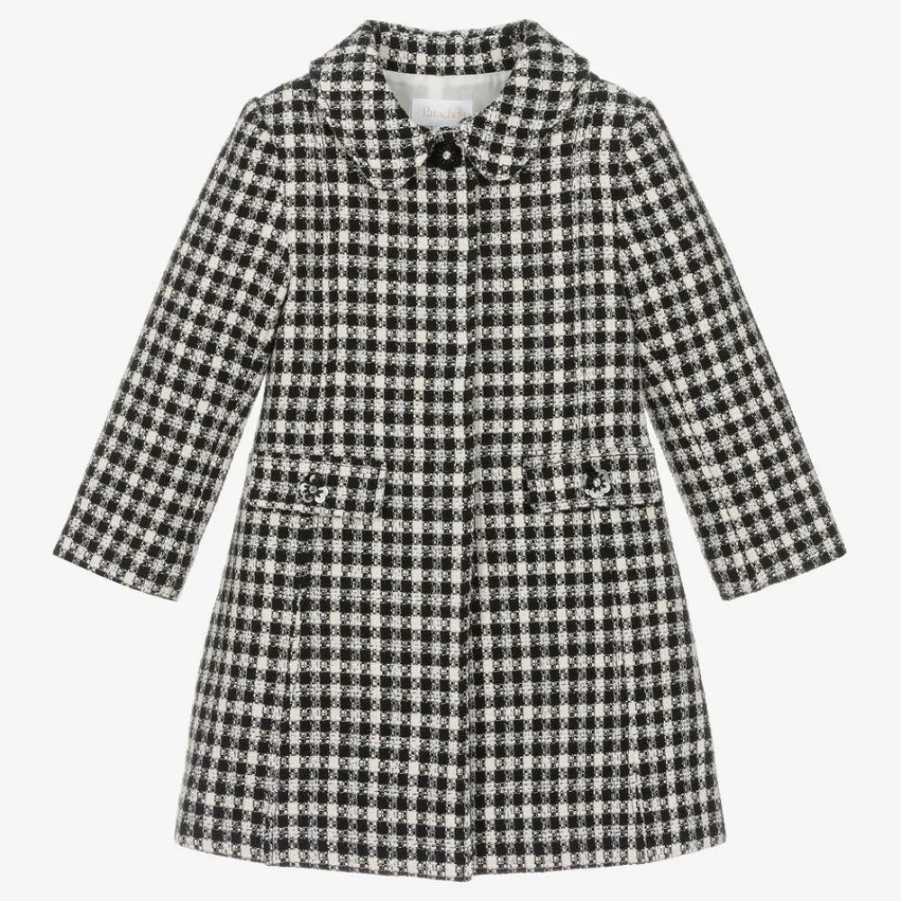 Patachou Coats & Jackets*Girls Black & Ivory Check Tweed Coat