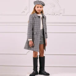 Patachou Coats & Jackets*Girls Black & Ivory Check Tweed Coat