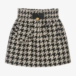 Angels Face Skirts*Girls Black & Ivory Houndstooth Cotton Skirt Black/Silver
