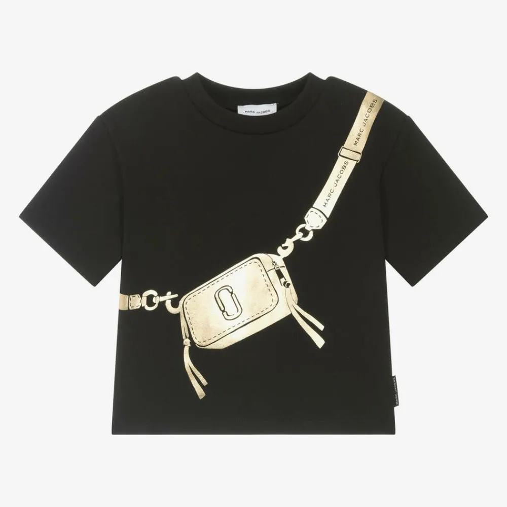 MARC JACOBS Tops*Girls Black Bag Print Cotton T-Shirt