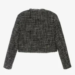 Monnalisa Coats & Jackets*Girls Black Bouclé Tweed Jacket
