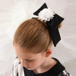 Patachou Hair Accessories*Girls Black Bow & Flower Hair Elastic