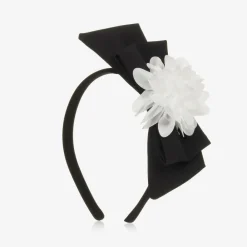 Patachou Hair Accessories*Girls Black Bow & White Floral Hairband