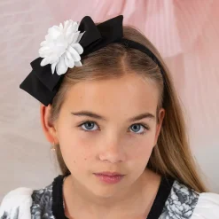Patachou Hair Accessories*Girls Black Bow & White Floral Hairband