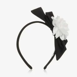 Patachou Hair Accessories*Girls Black Bow & White Floral Hairband