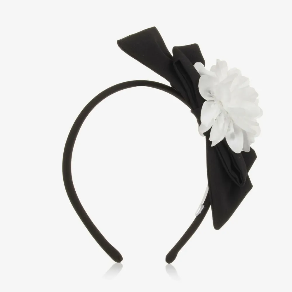 Patachou Hair Accessories*Girls Black Bow & White Floral Hairband