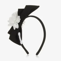 Patachou Hair Accessories*Girls Black Bow & White Floral Hairband