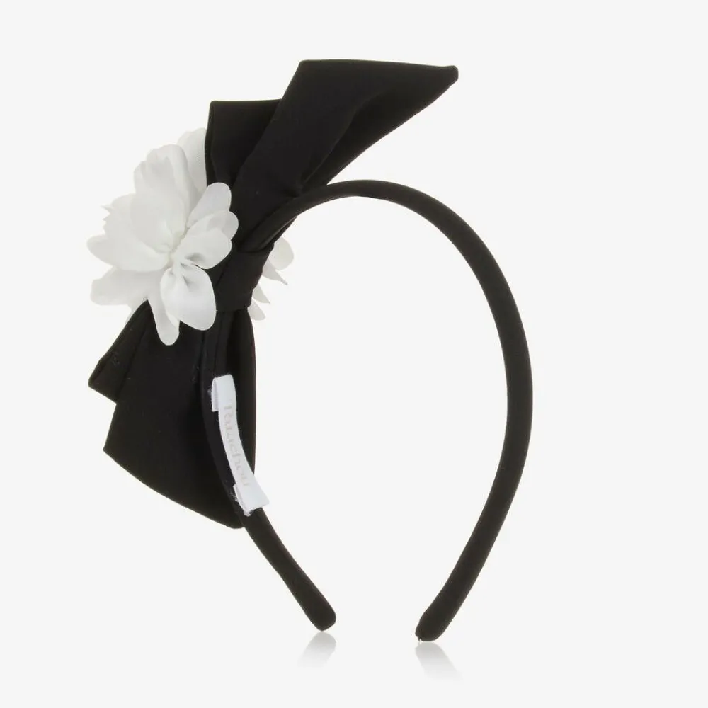 Patachou Hair Accessories*Girls Black Bow & White Floral Hairband
