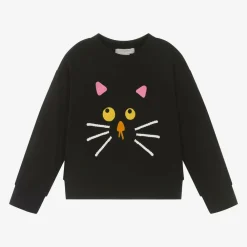 Stella McCartney Kids Tops*Girls Black Cotton Cat Sweatshirt
