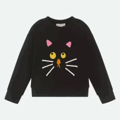Stella McCartney Kids Tops*Girls Black Cotton Cat Sweatshirt
