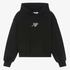 MSGM Tops*Girls Black Cotton Diamanté Heart Hoodie