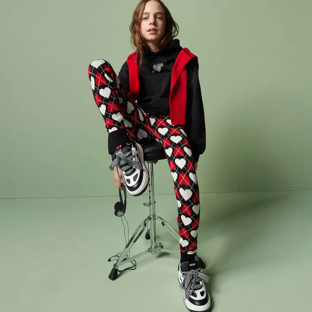 MSGM Tops*Girls Black Cotton Diamanté Heart Hoodie