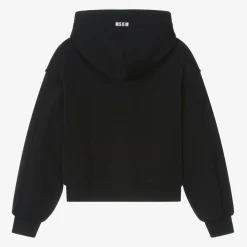 MSGM Tops*Girls Black Cotton Diamanté Heart Hoodie
