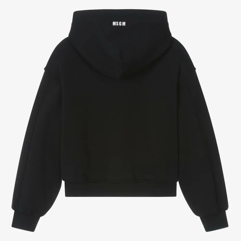 MSGM Tops*Girls Black Cotton Diamanté Heart Hoodie