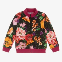 Dolce amp; Gabbana Tops*Girls Black Cotton Floral Zip-Up Top