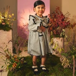 Foque Dresses*Girls Black Cotton Gingham Dress