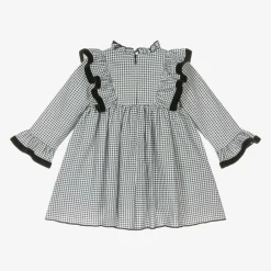 Foque Dresses*Girls Black Cotton Gingham Dress