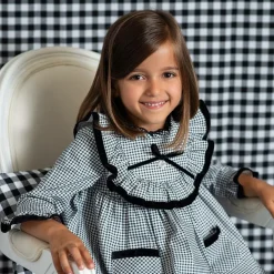 Foque Dresses*Girls Black Cotton Gingham Dress